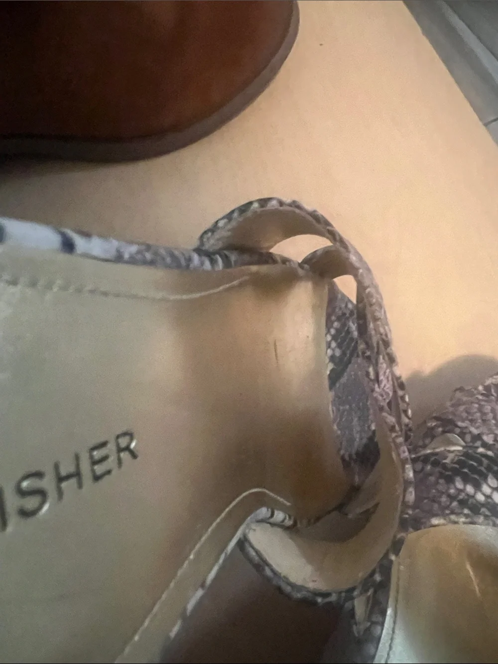 Marc Fisher Taupe Snake-Print Cork Platform Slides with Gold Insole